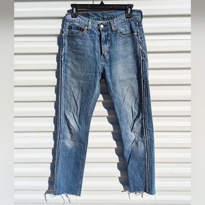 Levi's 510 raw hem with raw edge racing stripe down sides